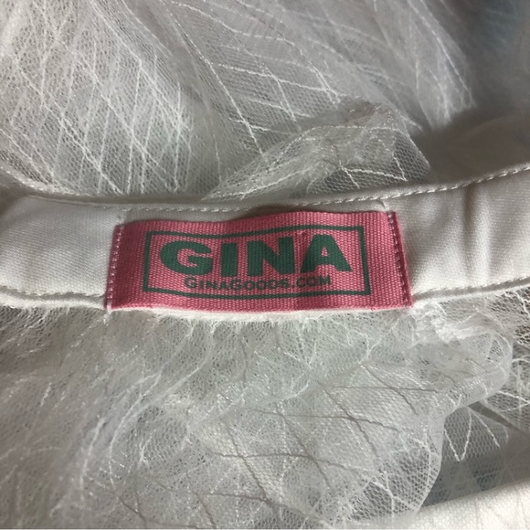 Gina Women’s Top Puff Sleeve Sheer Diamond Pattern Cropped Single Button Close - Picture 8 of 9